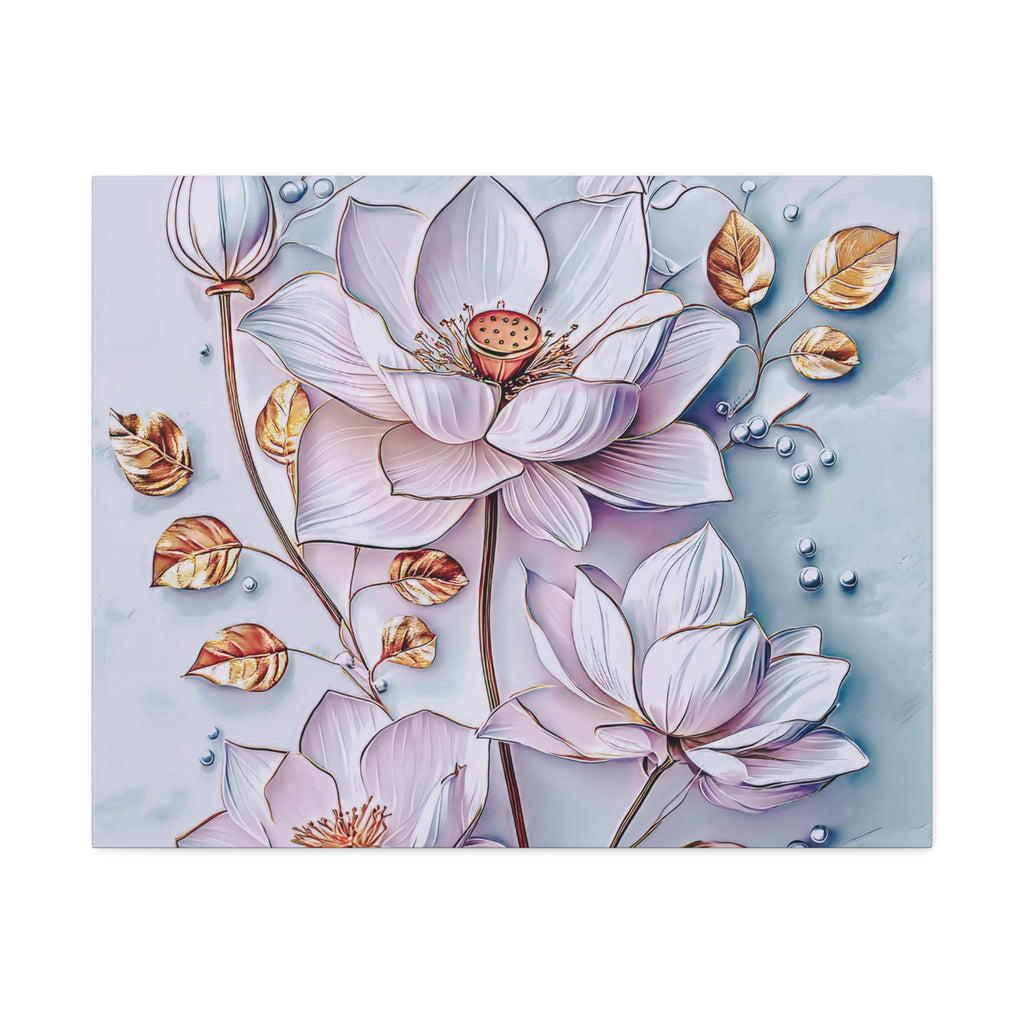 Floral Lotus Stretched Canvas Wall Art — Pastel Bloom Decorative Canvas