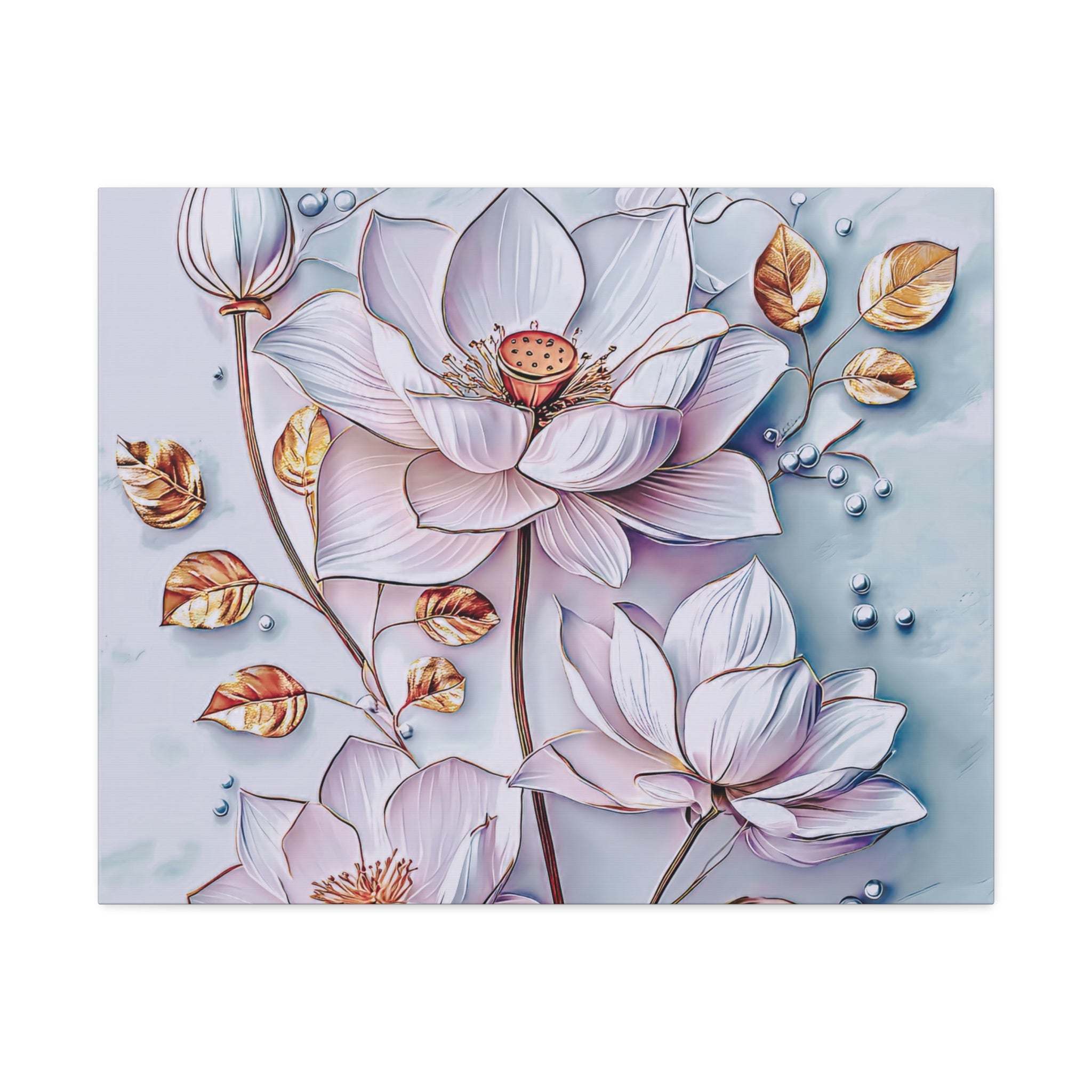 Floral Lotus Stretched Canvas Wall Art — Pastel Bloom Decorative Canvas