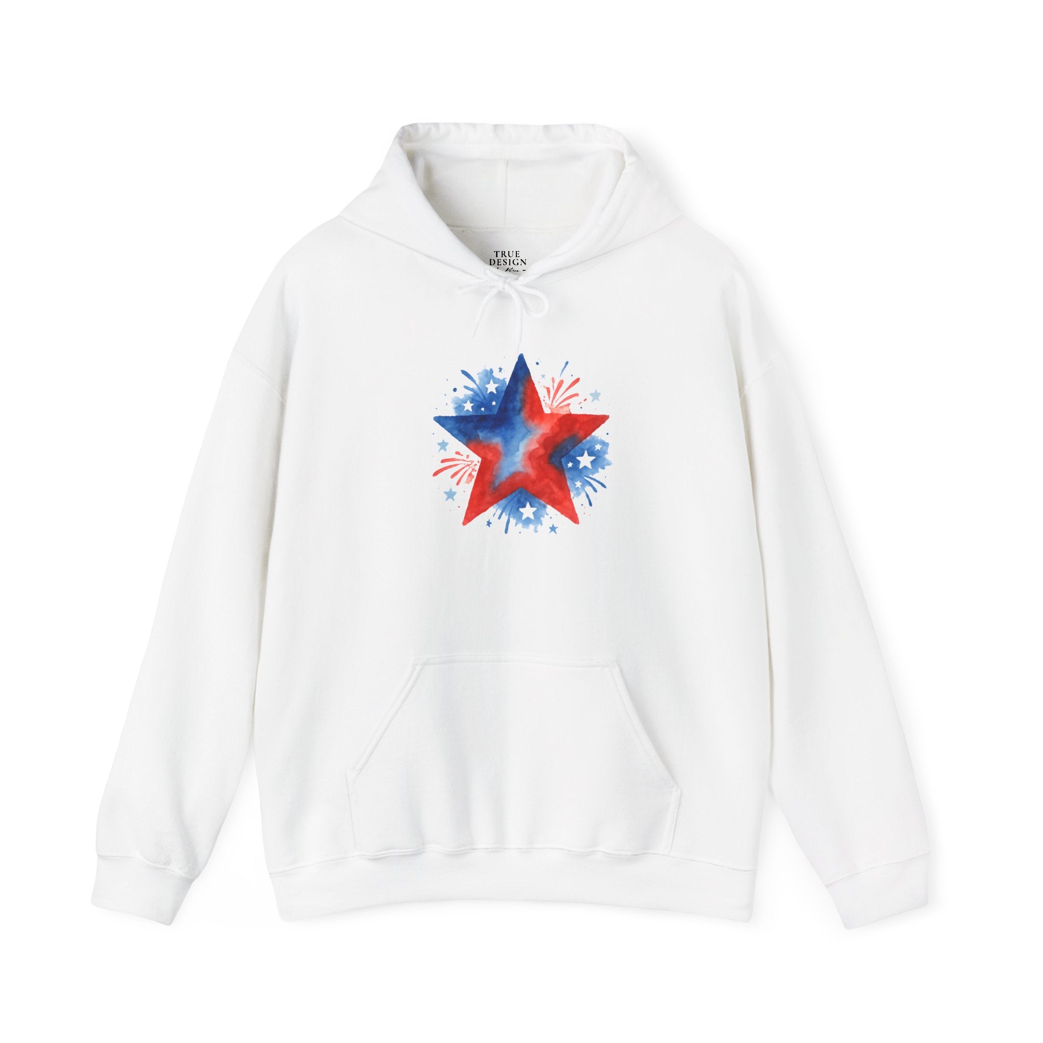 Patriotic Red & Blue Star Hoodie — 4th of July Firework Sweatshirt