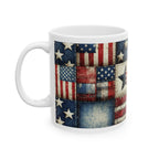 Patriotic Patchwork Ceramic Mug with American Flag Design