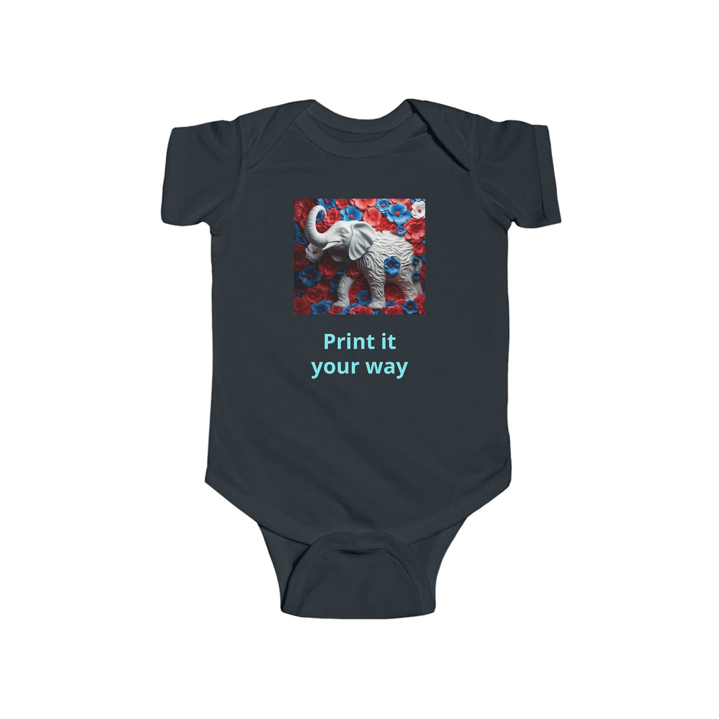 Elephant Print Infant Bodysuit with Floral Design