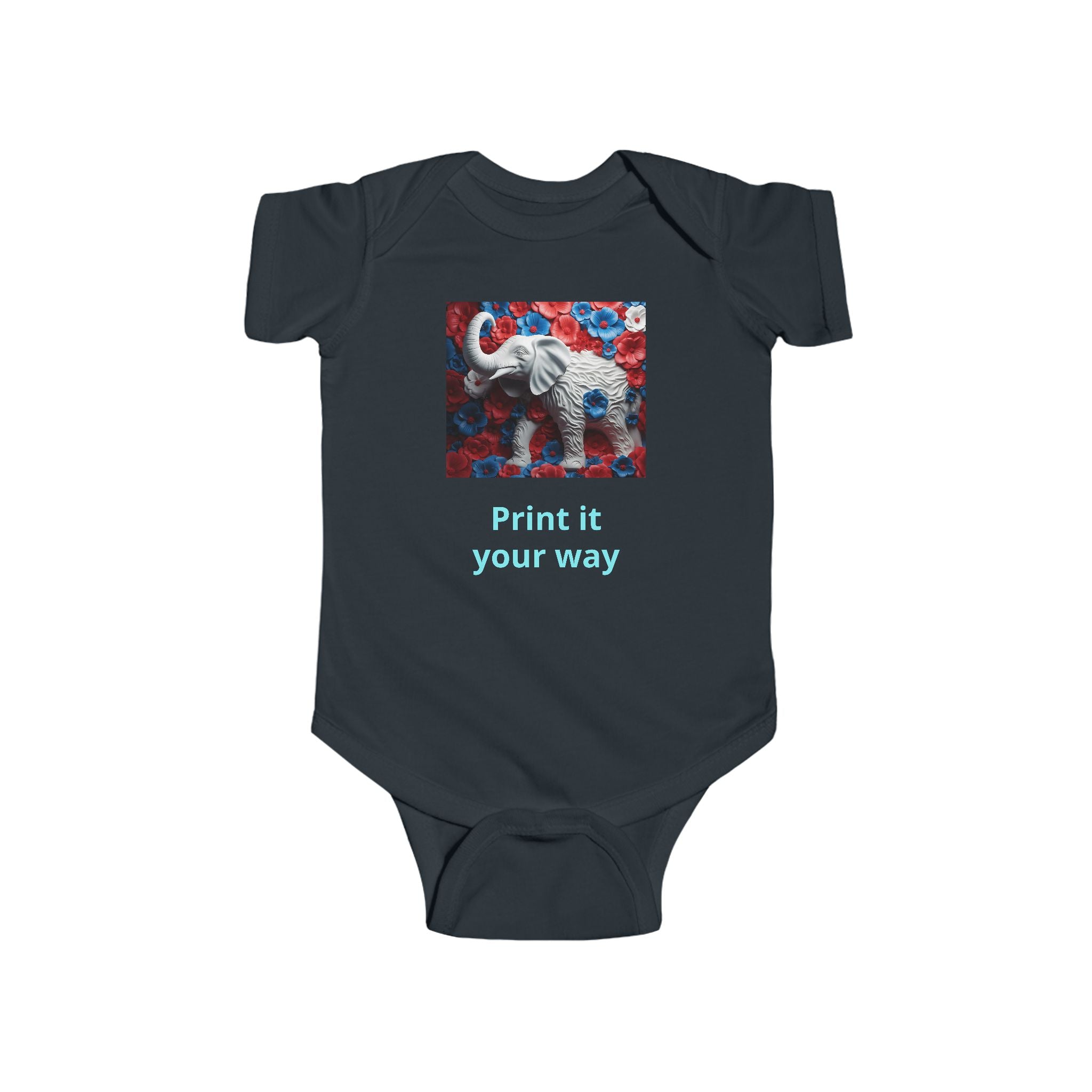 Elephant Print Infant Bodysuit with Floral Design