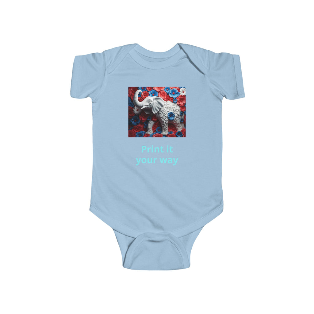 Elephant Print Infant Bodysuit with Floral Design