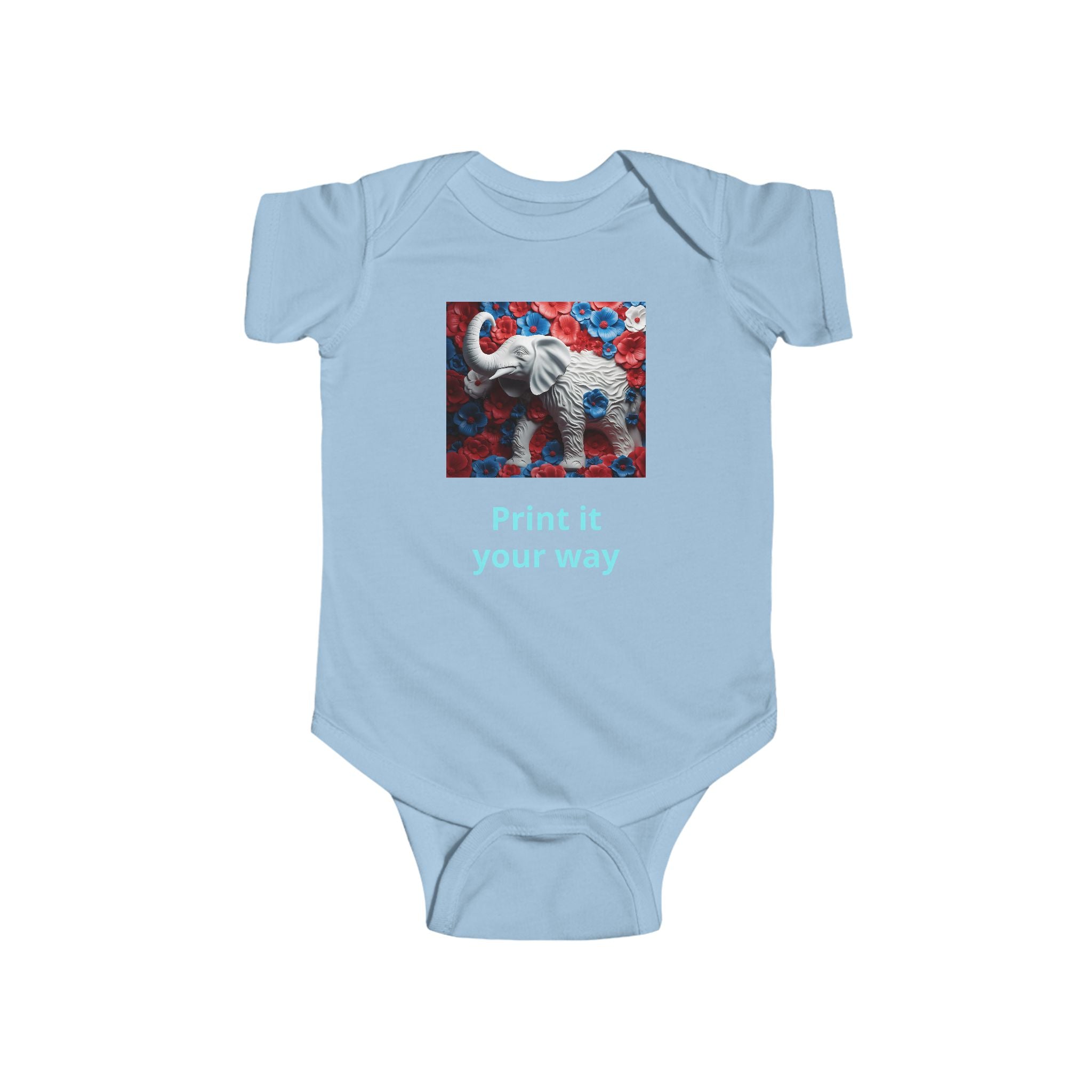 Elephant Print Infant Bodysuit with Floral Design