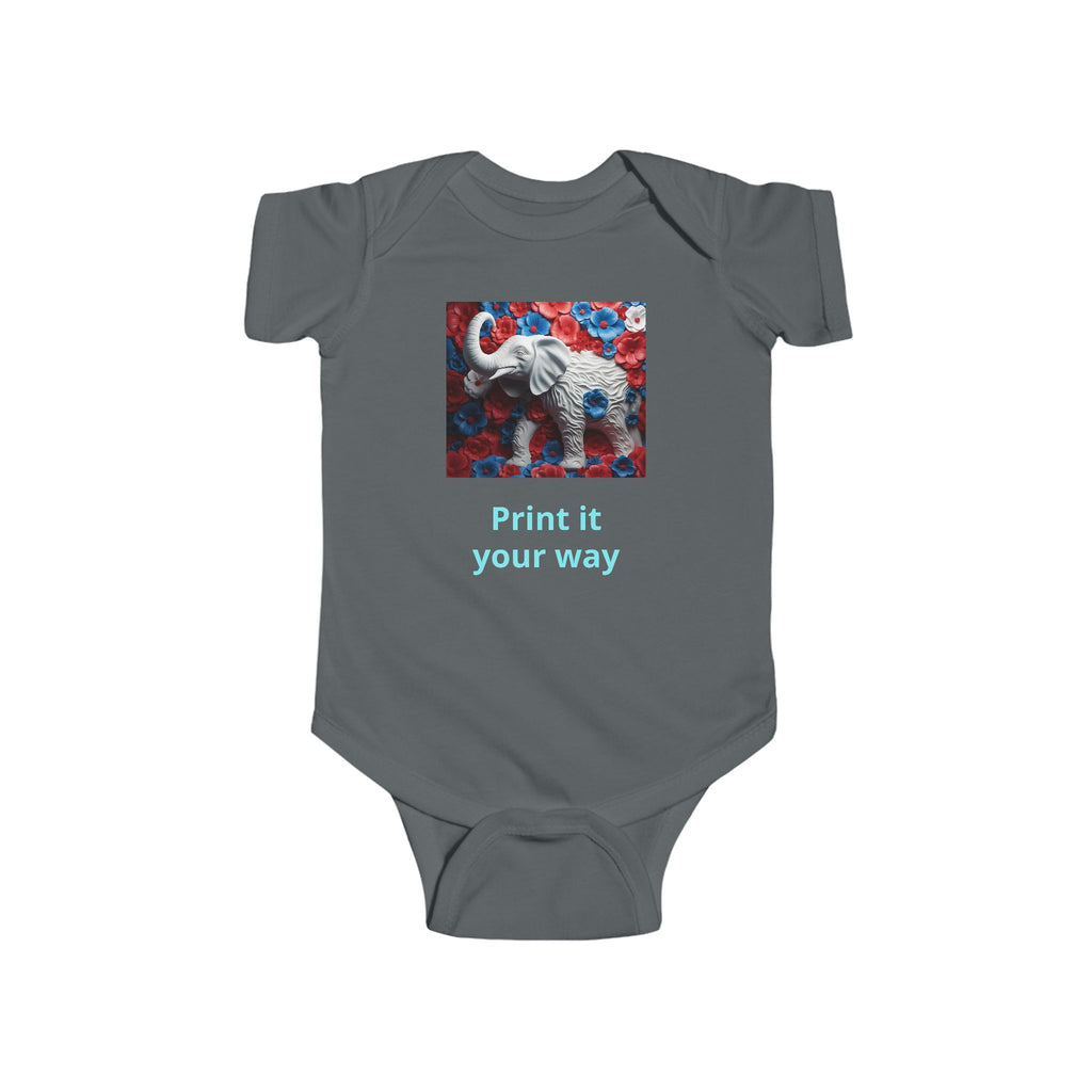 Elephant Print Infant Bodysuit with Floral Design