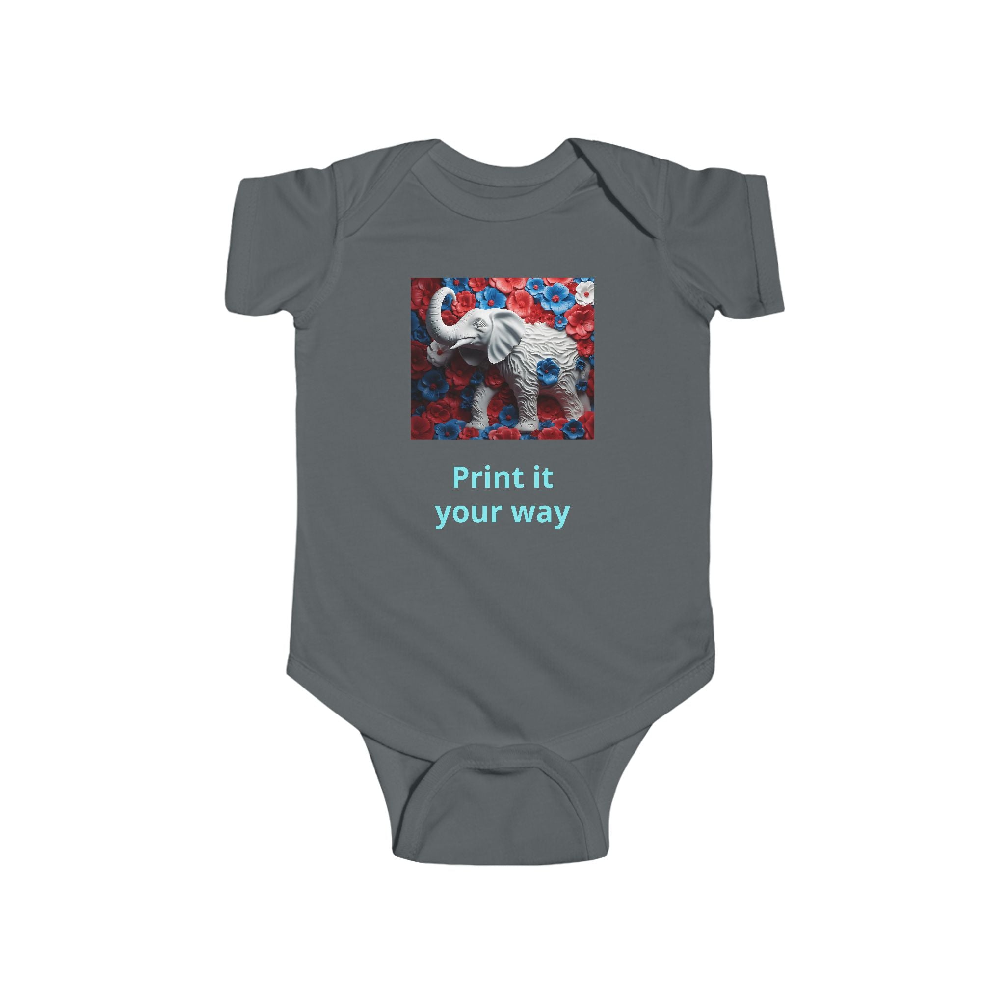 Elephant Print Infant Bodysuit with Floral Design