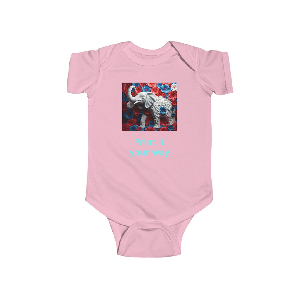 Elephant Print Infant Bodysuit with Floral Design