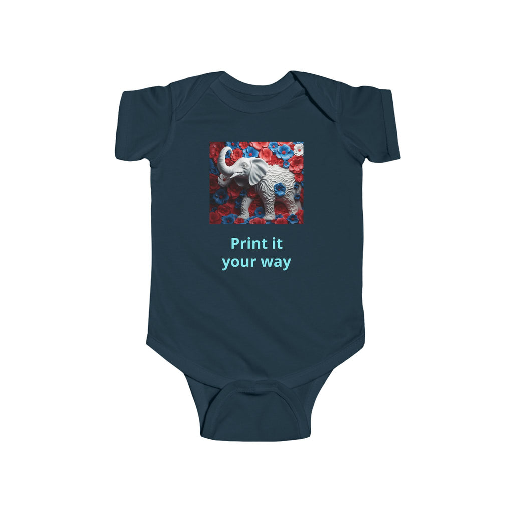 Elephant Print Infant Bodysuit with Floral Design