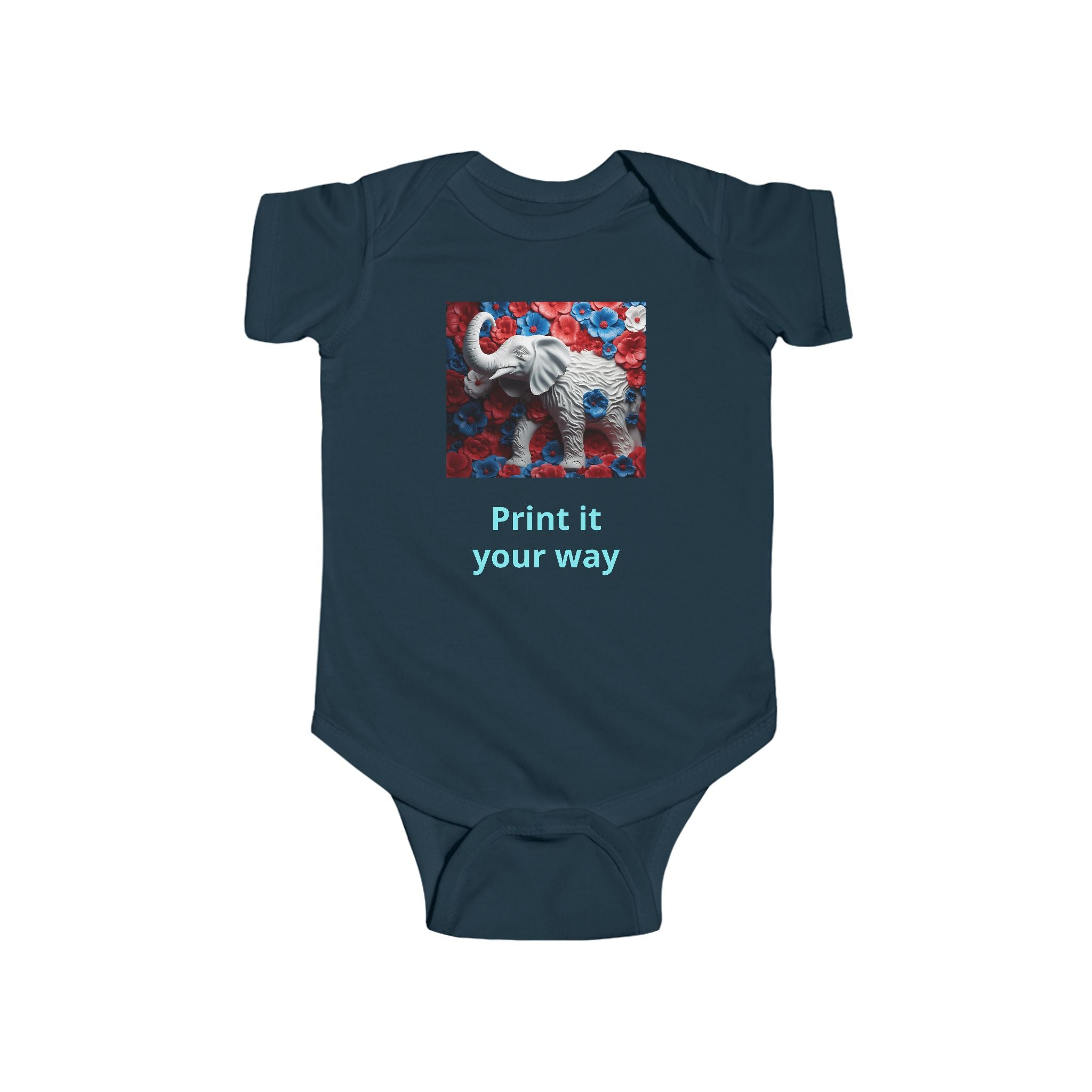 Elephant Print Infant Bodysuit with Floral Design