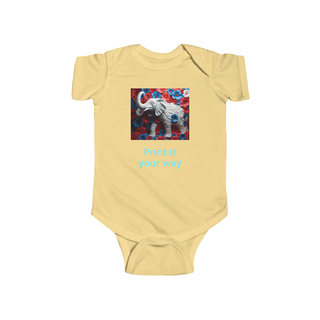 Elephant Print Infant Bodysuit with Floral Design