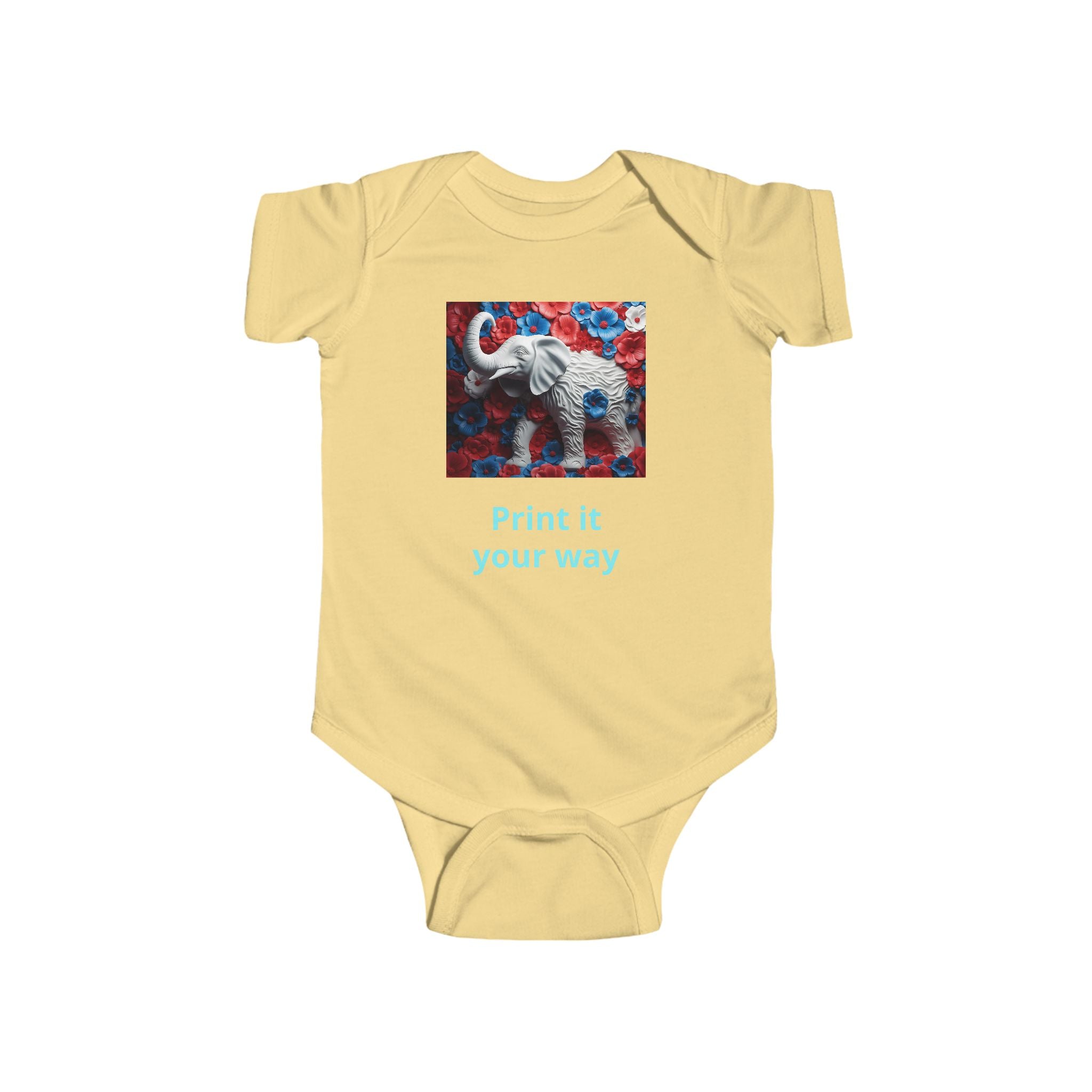 Elephant Print Infant Bodysuit with Floral Design