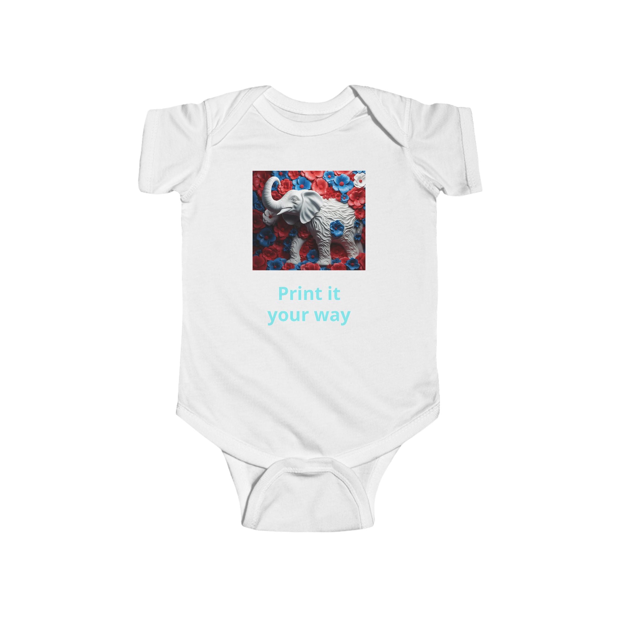 Elephant Print Infant Bodysuit with Floral Design