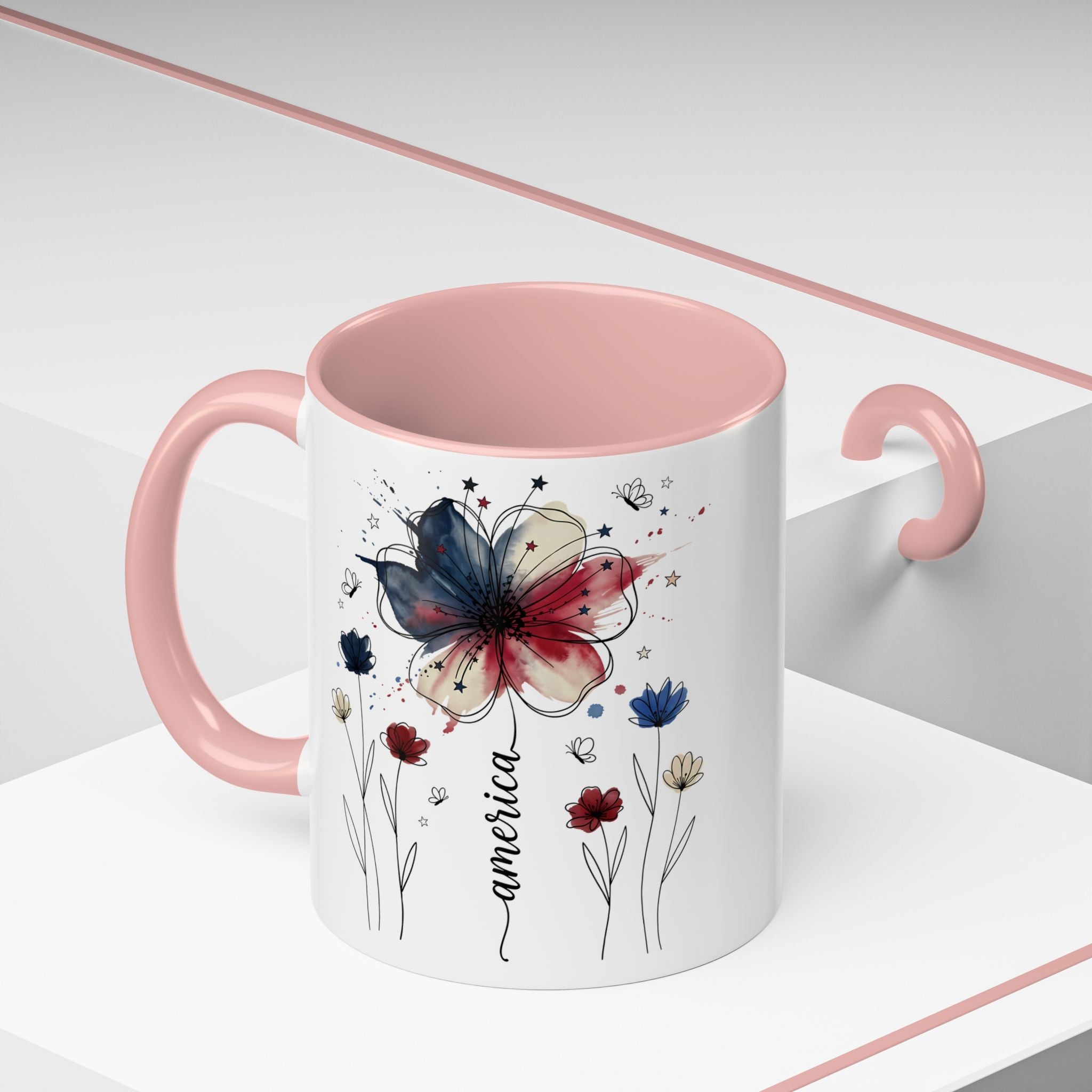 Patriotic Anemone Accent Coffee Mug Classic Floral Design