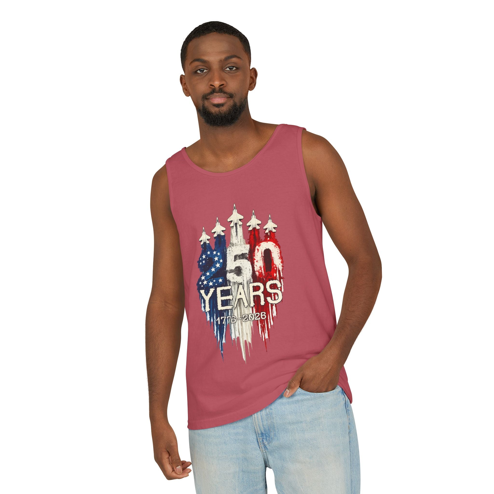 50 Years American Flag Castle Tank Top for Celebratory Wear