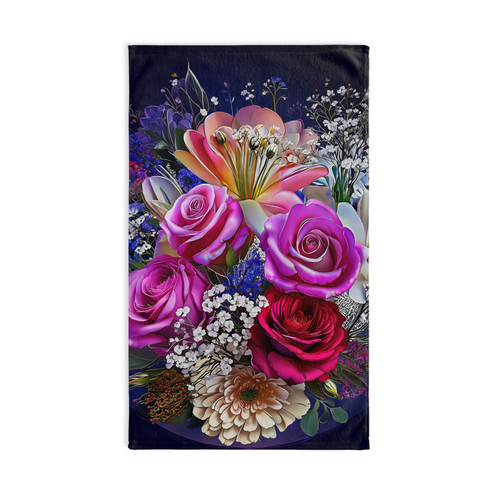 Floral Bouquet Hand Towel - Vibrant Roses & Lilies