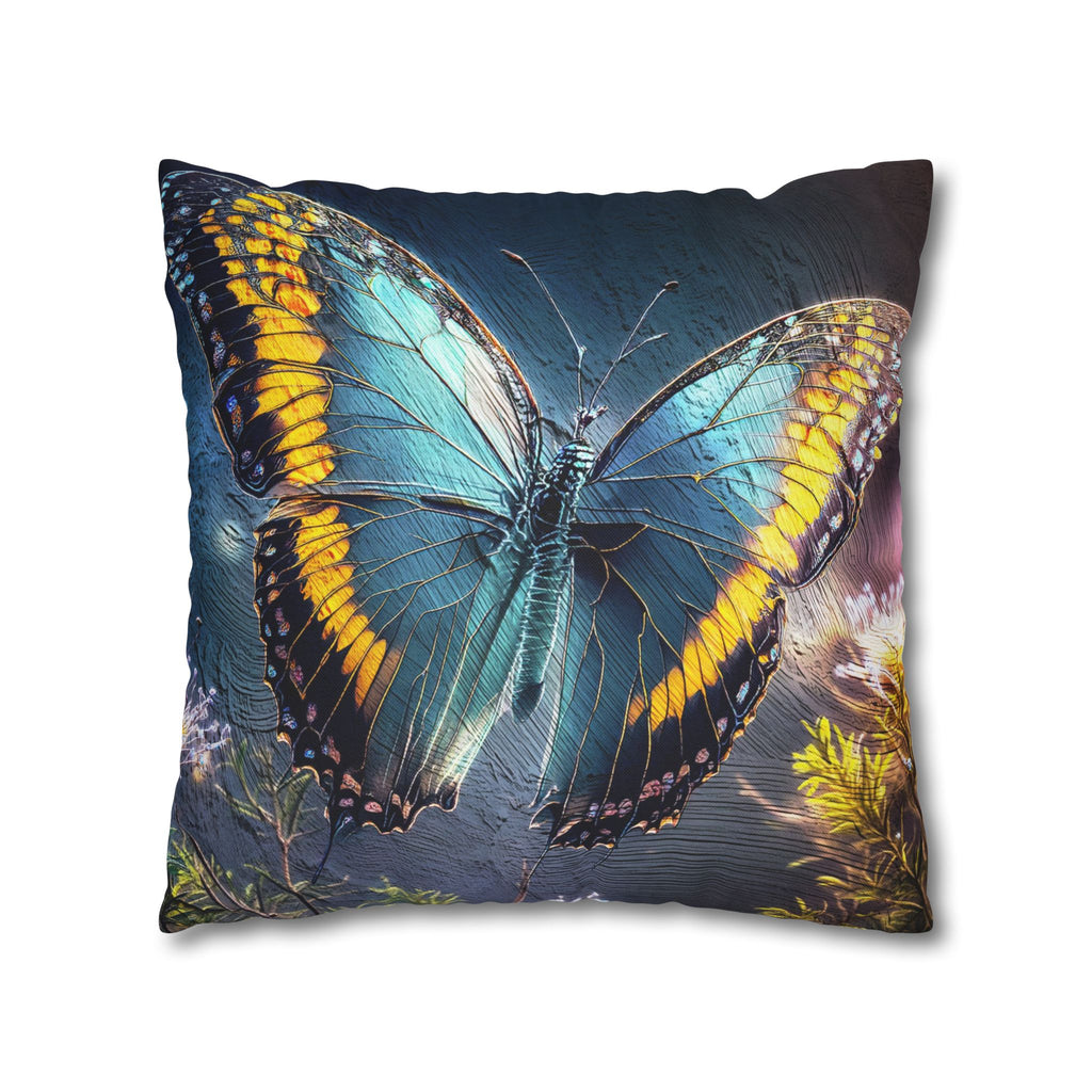 Blue and Yellow Butterfly Decorative Pillow Cover