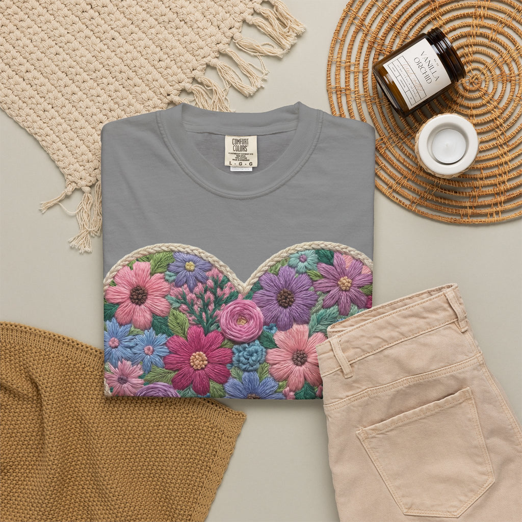 Floral Heart T-Shirt — Colorful Bouquet Heart Graphic (Print It Your Way)