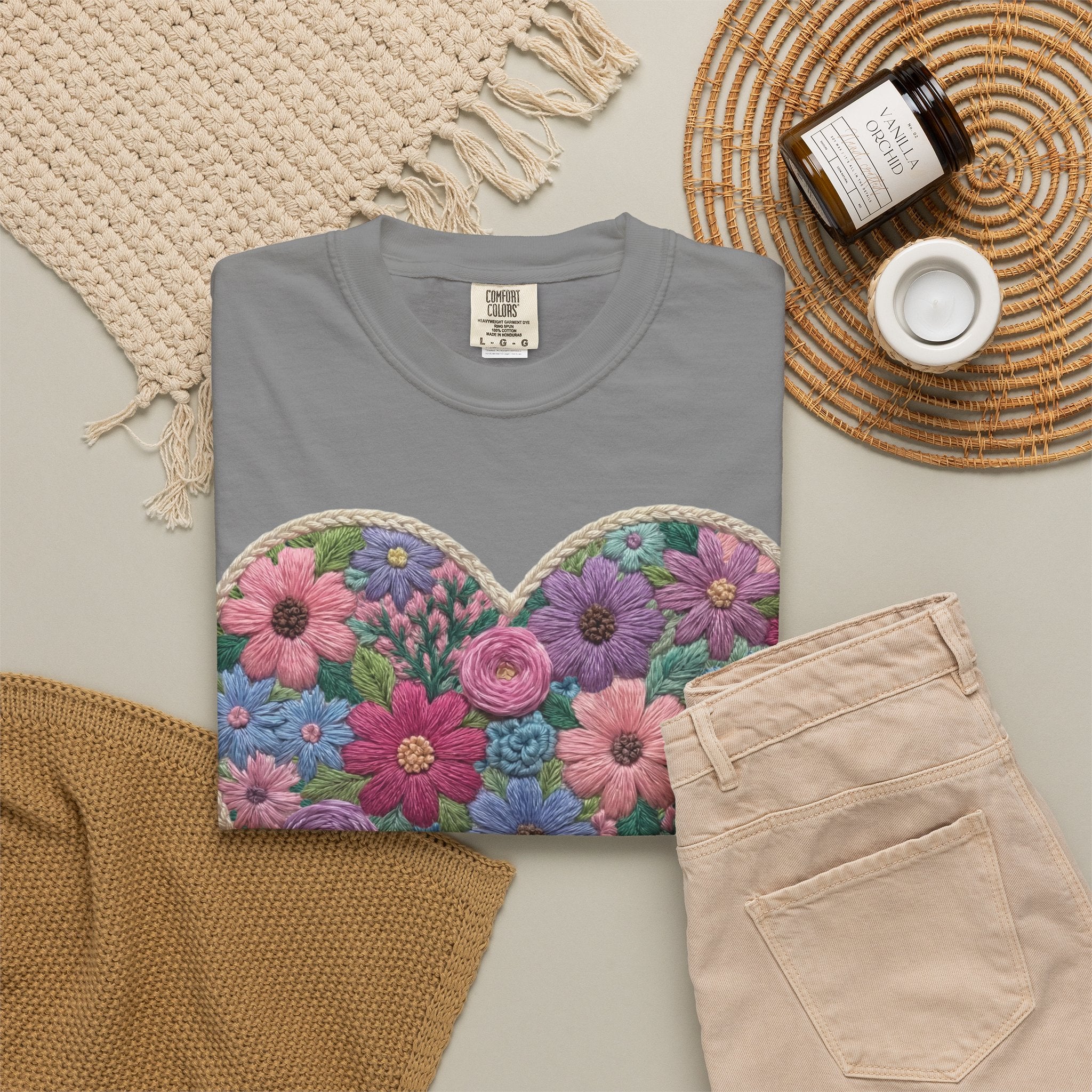Floral Heart T-Shirt — Colorful Bouquet Heart Graphic (Print It Your Way)