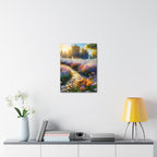 Sunlit Garden Path Stretched Canvas – Colorful Floral Landscape Wall Art