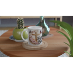 Ceramic mug with religious cross and floral design