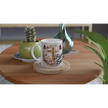 Ceramic mug with religious cross and floral design