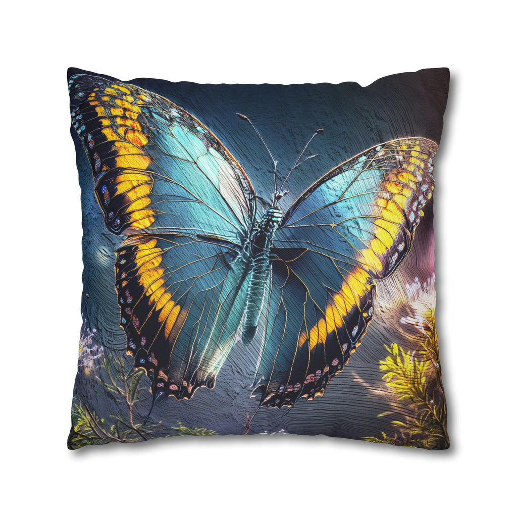Blue and Yellow Butterfly Decorative Pillow Cover