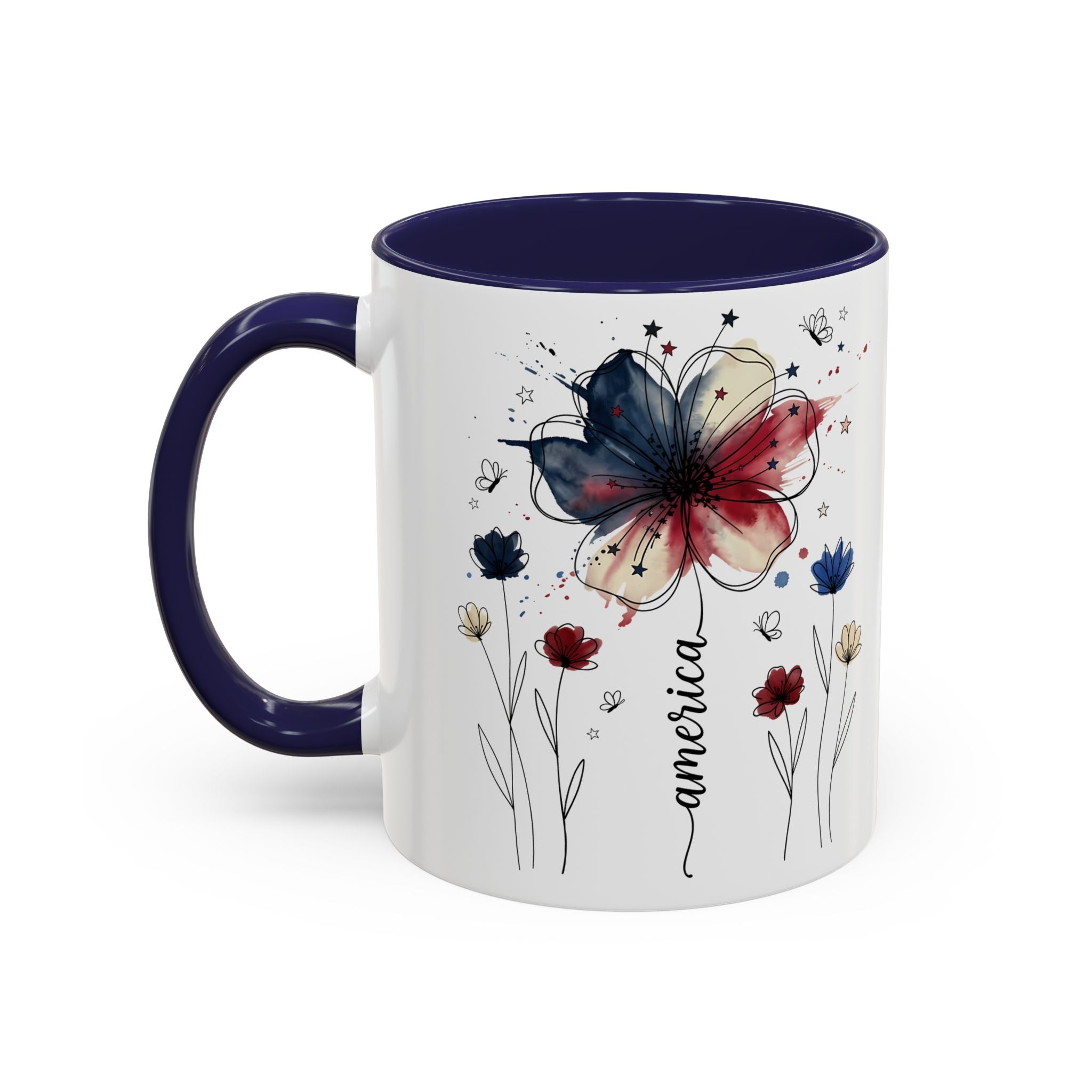 Patriotic Anemone Accent Coffee Mug Classic Floral Design