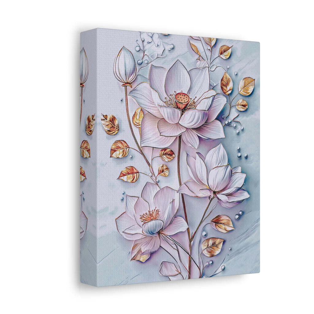 Floral Lotus Stretched Canvas Wall Art — Pastel Bloom Decorative Canvas