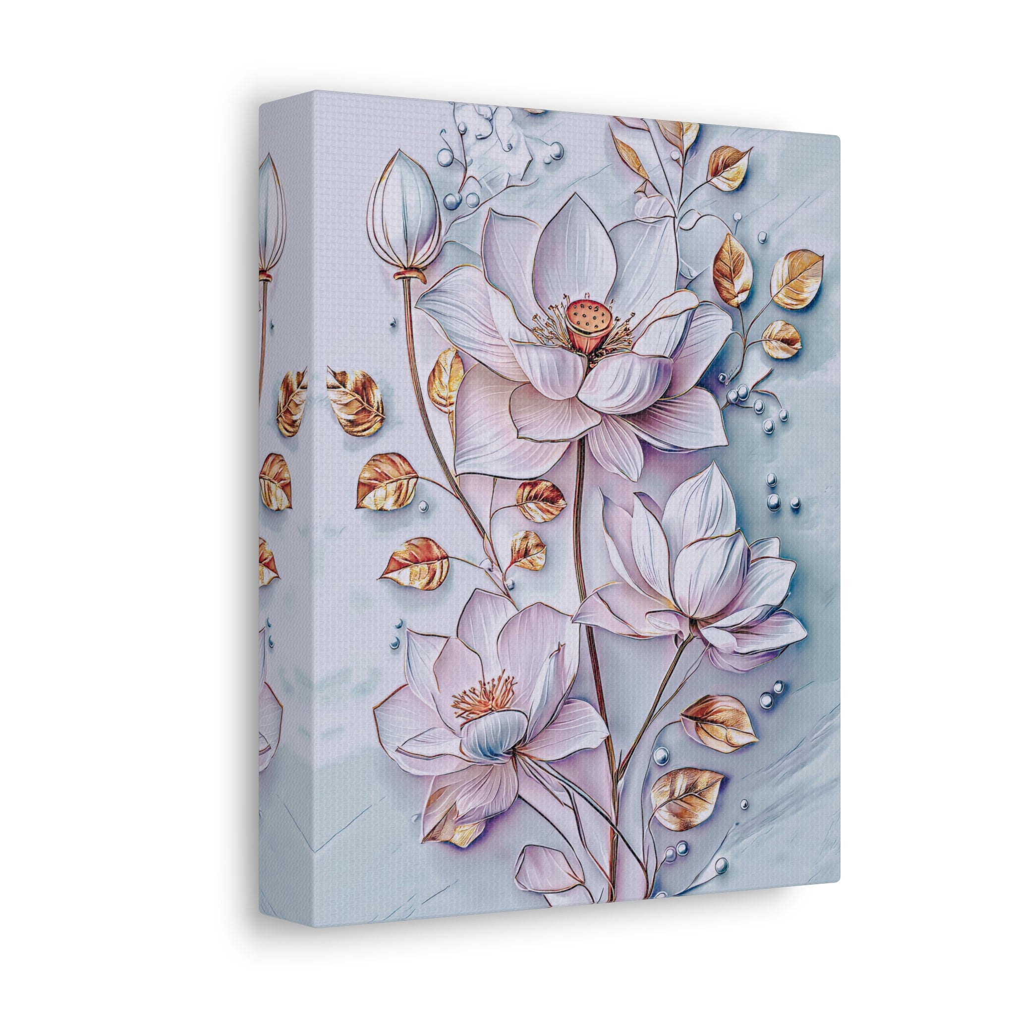 Floral Lotus Stretched Canvas Wall Art — Pastel Bloom Decorative Canvas