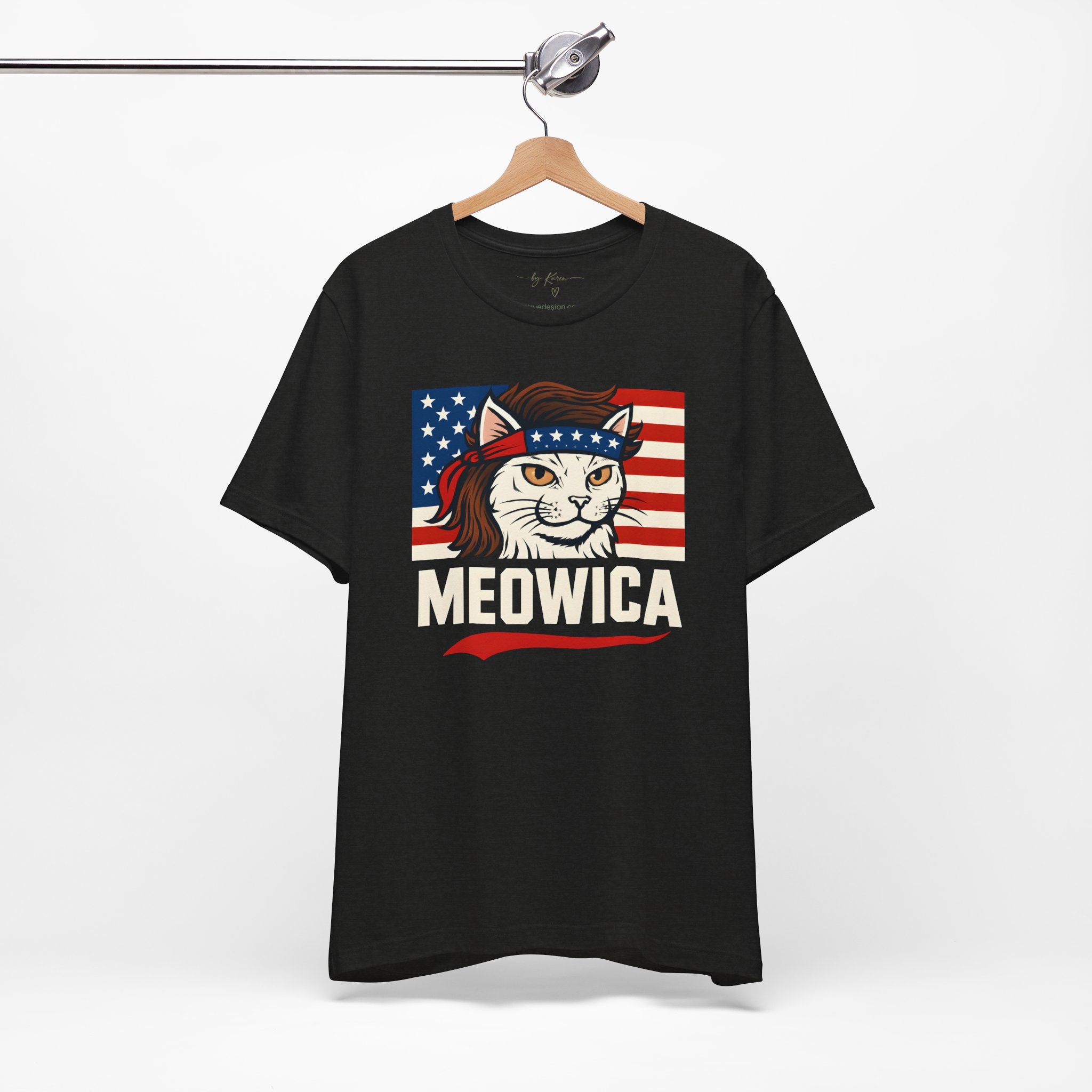 T-Shirt — "Meowica" Patriotic Cat Tee (American Flag, Funny 4th of July Shirt)