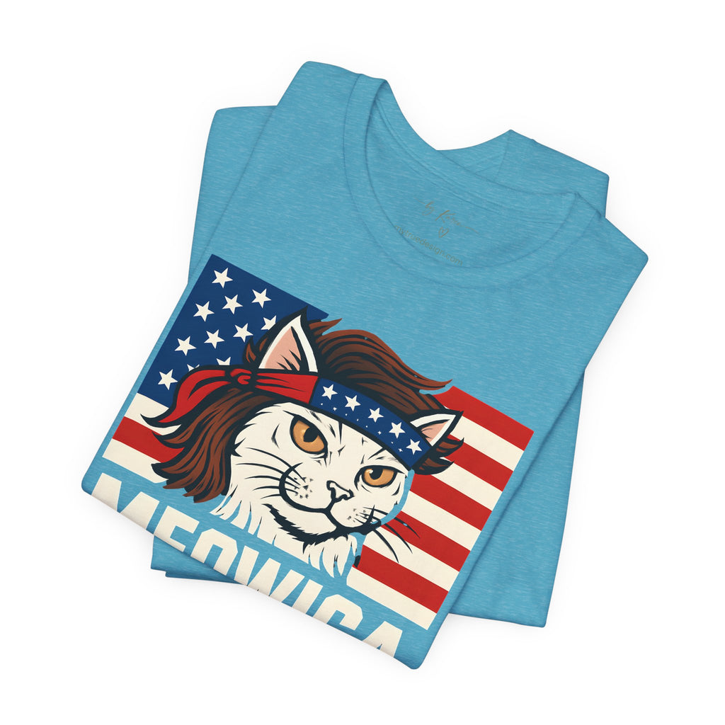 T-Shirt — "Meowica" Patriotic Cat Tee (American Flag, Funny 4th of July Shirt)