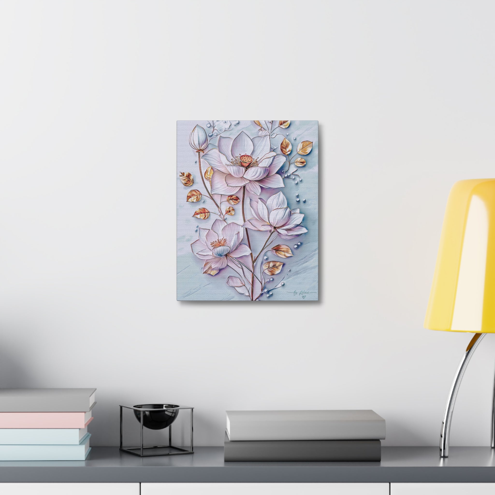 Floral Lotus Stretched Canvas Wall Art — Pastel Bloom Decorative Canvas