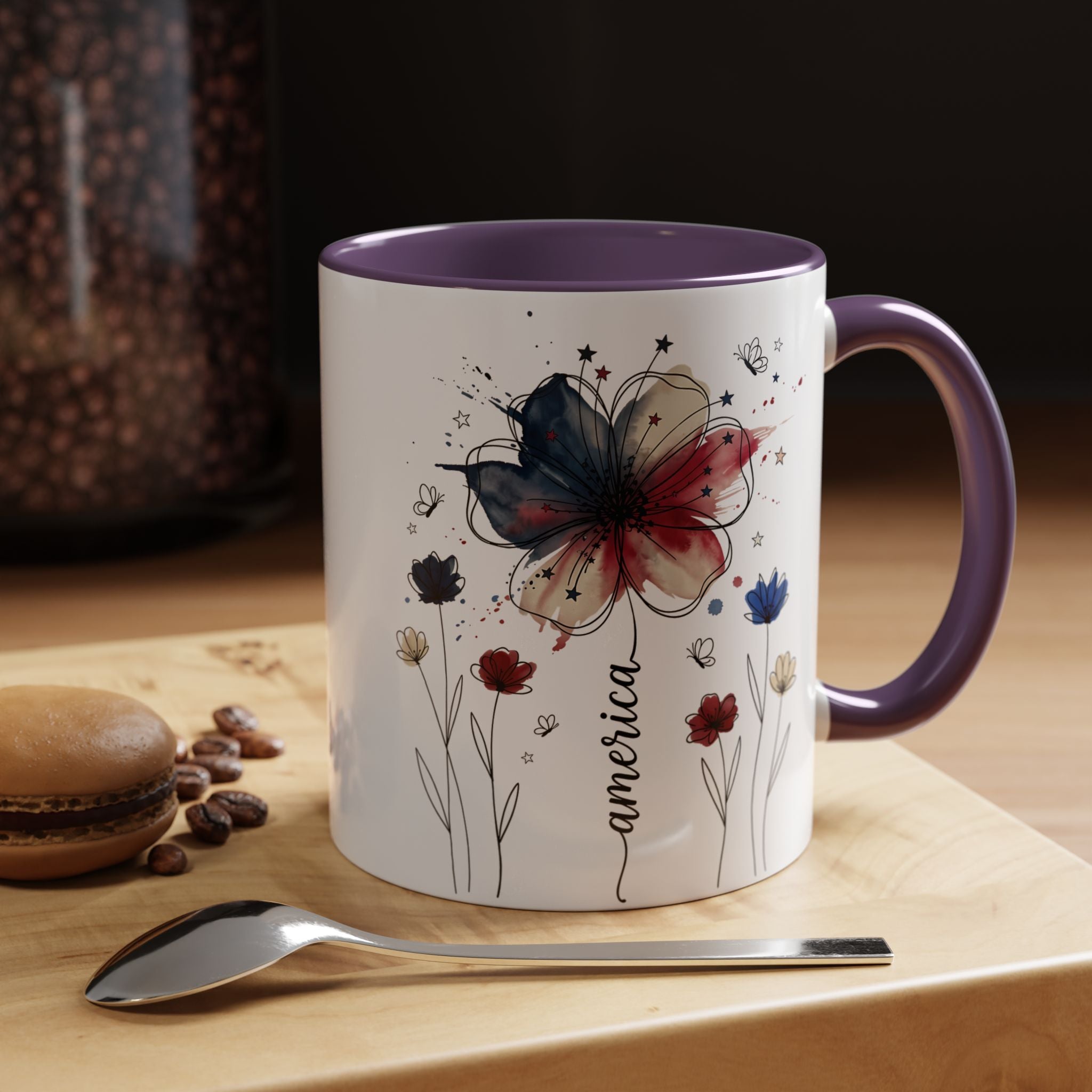 Patriotic Anemone Accent Coffee Mug Classic Floral Design