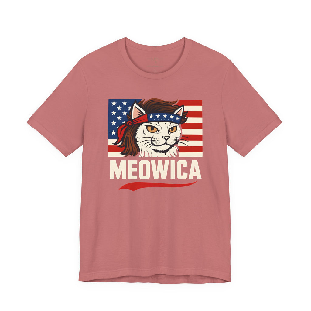 T-Shirt — "Meowica" Patriotic Cat Tee (American Flag, Funny 4th of July Shirt)
