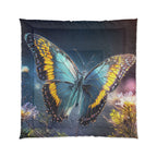 Blue Butterfly Comforter - Floral Nature Bedding, Dreamy Garden Bedroom Décor