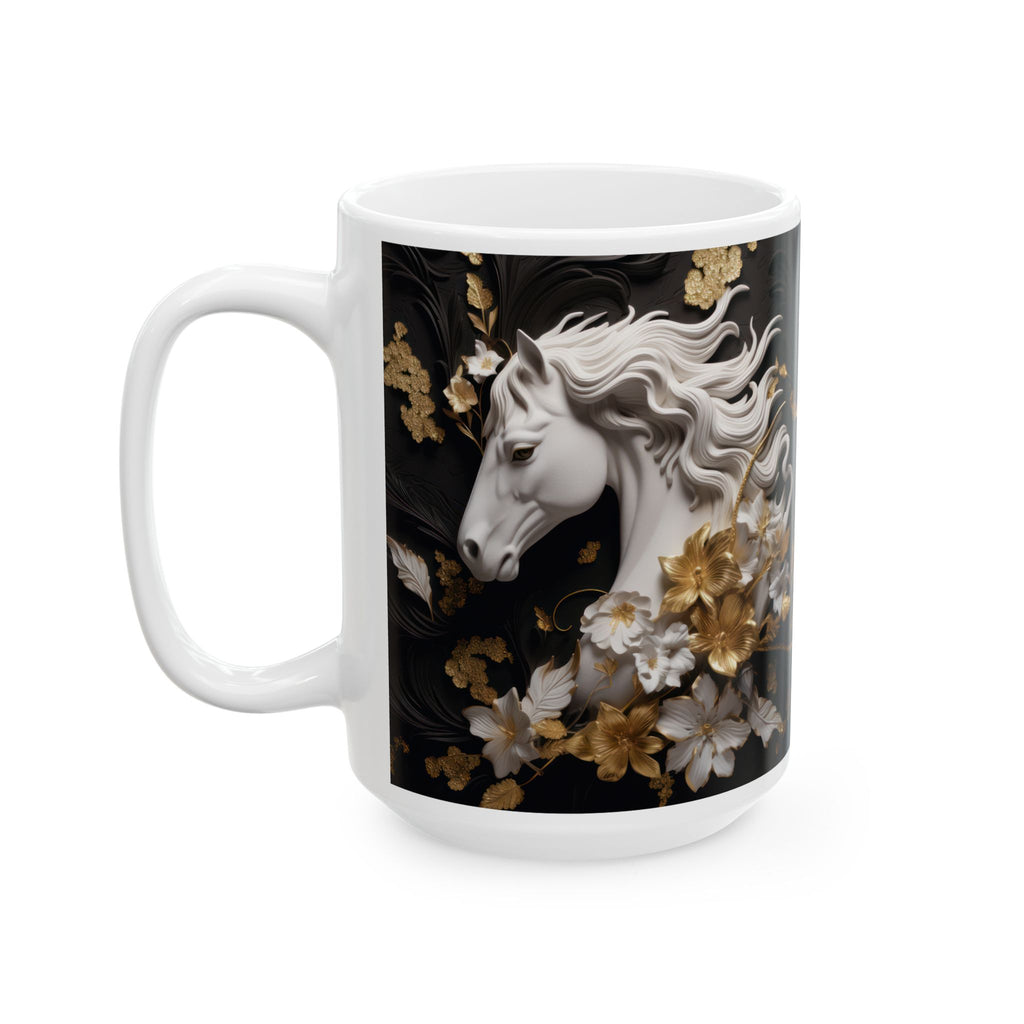 Baroque Black & Gold Ceramic Mug with Floral Pattern