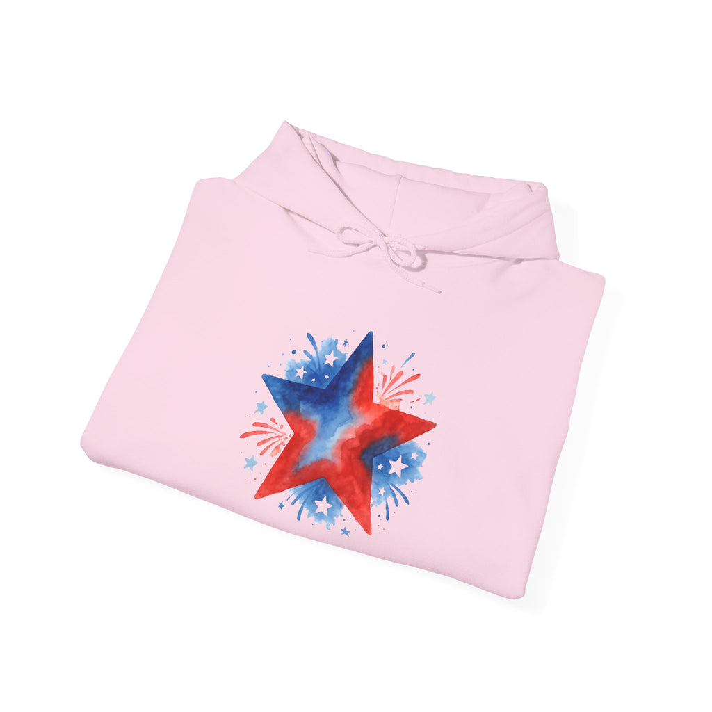 Patriotic Red & Blue Star Hoodie — 4th of July Firework Sweatshirt