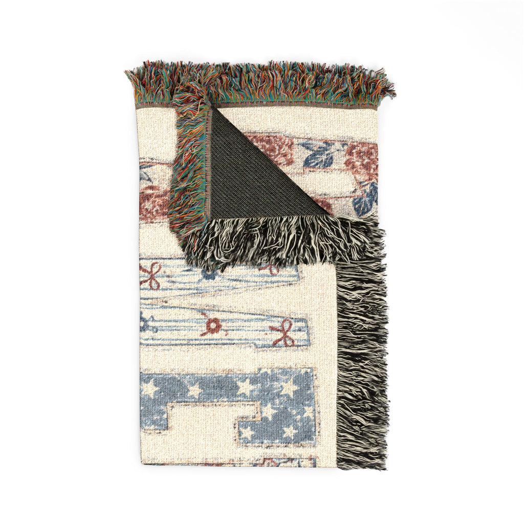 America Woven Blanket — Patriotic Throw Blanket with USA Text