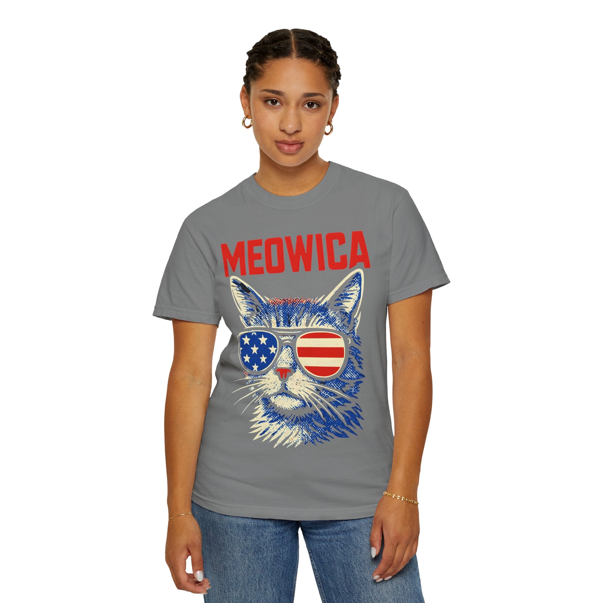 Meowica Cat T-Shirt — Patriotic American Flag Sunglasses Tee