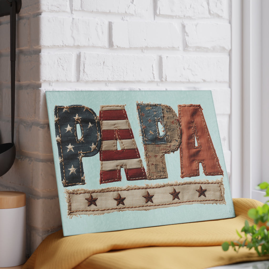 Patriotic 'PAPA' Glass Cutting Board for Home Decor