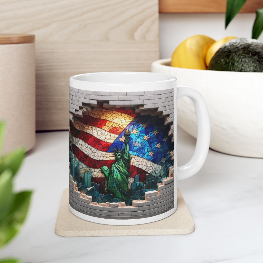 Patriotic Mosaic Brick Wall Ceramic Mug - Perfect for Sipping