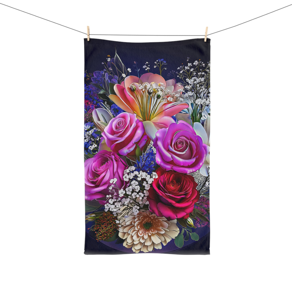 Floral Bouquet Hand Towel - Vibrant Roses & Lilies