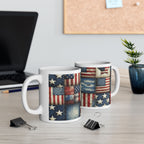 Patriotic Patchwork Ceramic Mug with American Flag Design