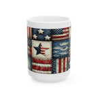 Patriotic Patchwork Ceramic Mug with American Flag Design