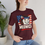 T-Shirt — "Meowica" Patriotic Cat Tee (American Flag, Funny 4th of July Shirt)