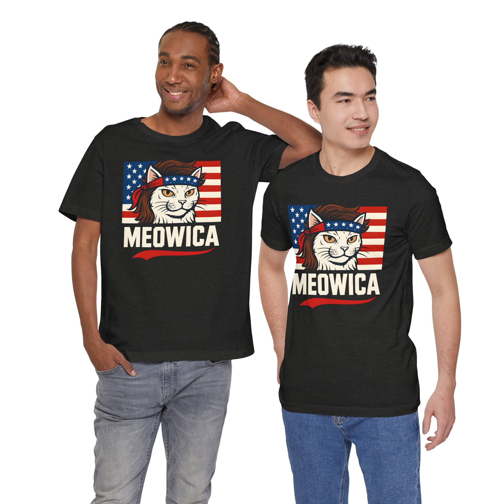 T-Shirt — "Meowica" Patriotic Cat Tee (American Flag, Funny 4th of July Shirt)
