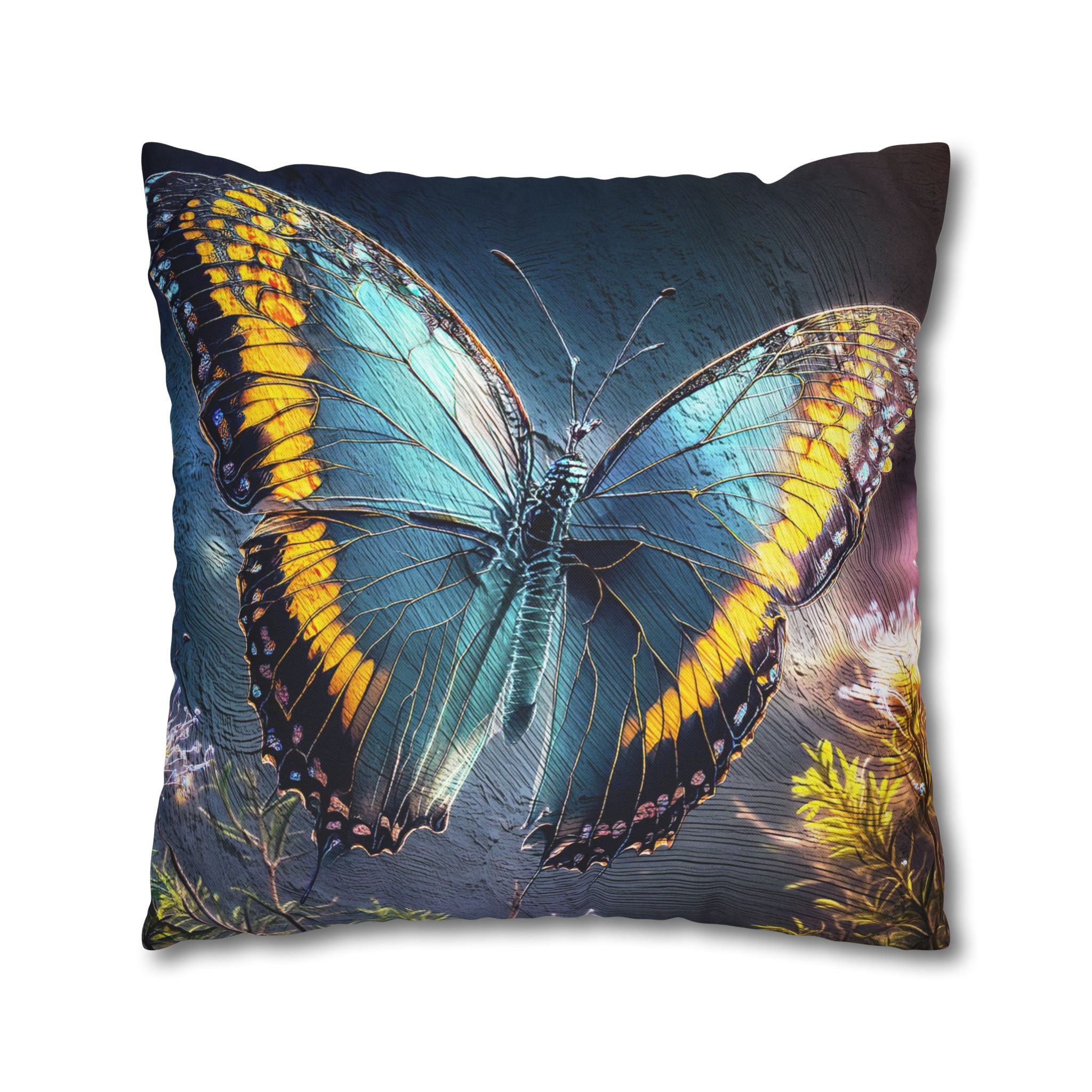 Blue and Yellow Butterfly Decorative Pillow Cover