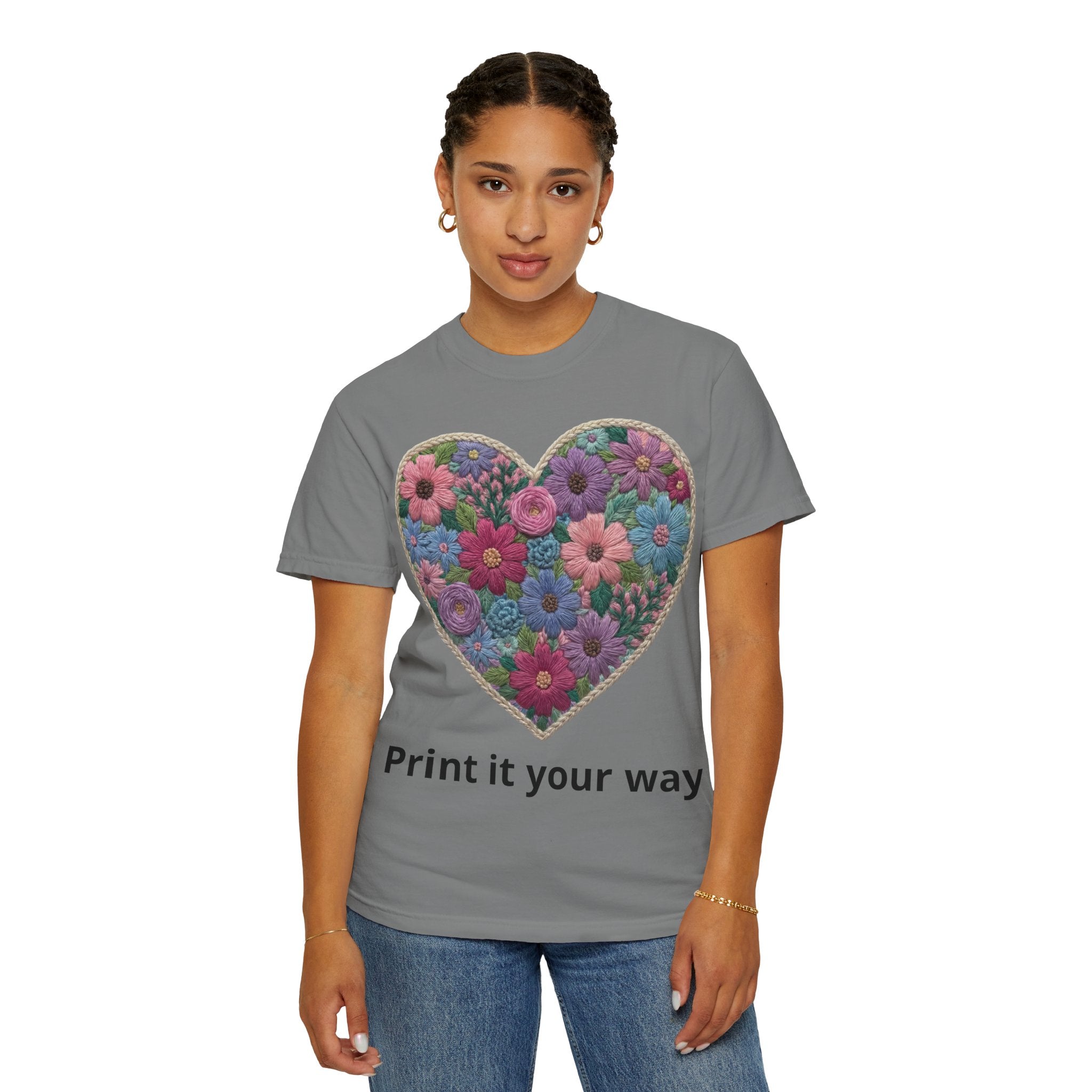 Floral Heart T-Shirt — Colorful Bouquet Heart Graphic (Print It Your Way)