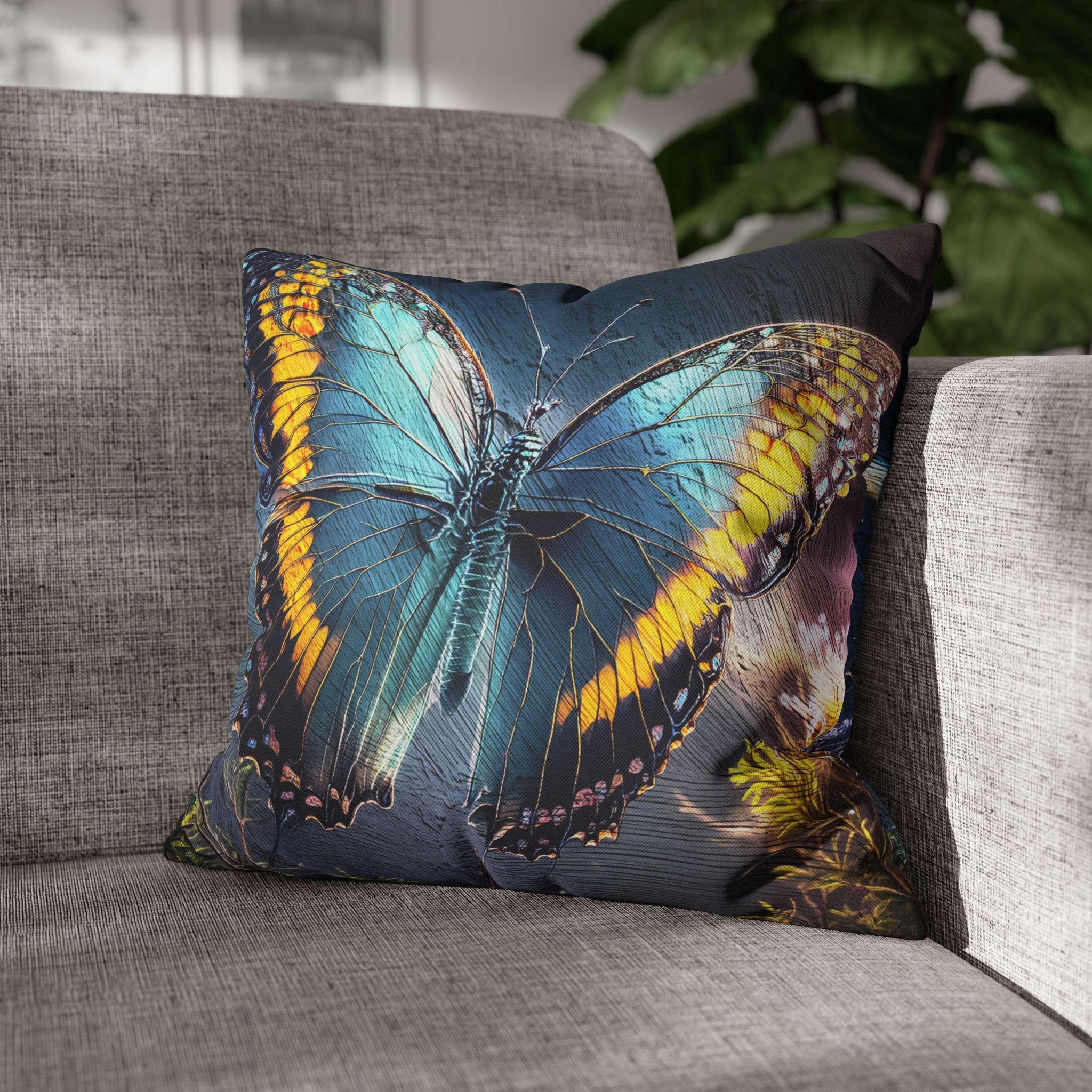 Blue and Yellow Butterfly Decorative Pillow Cover