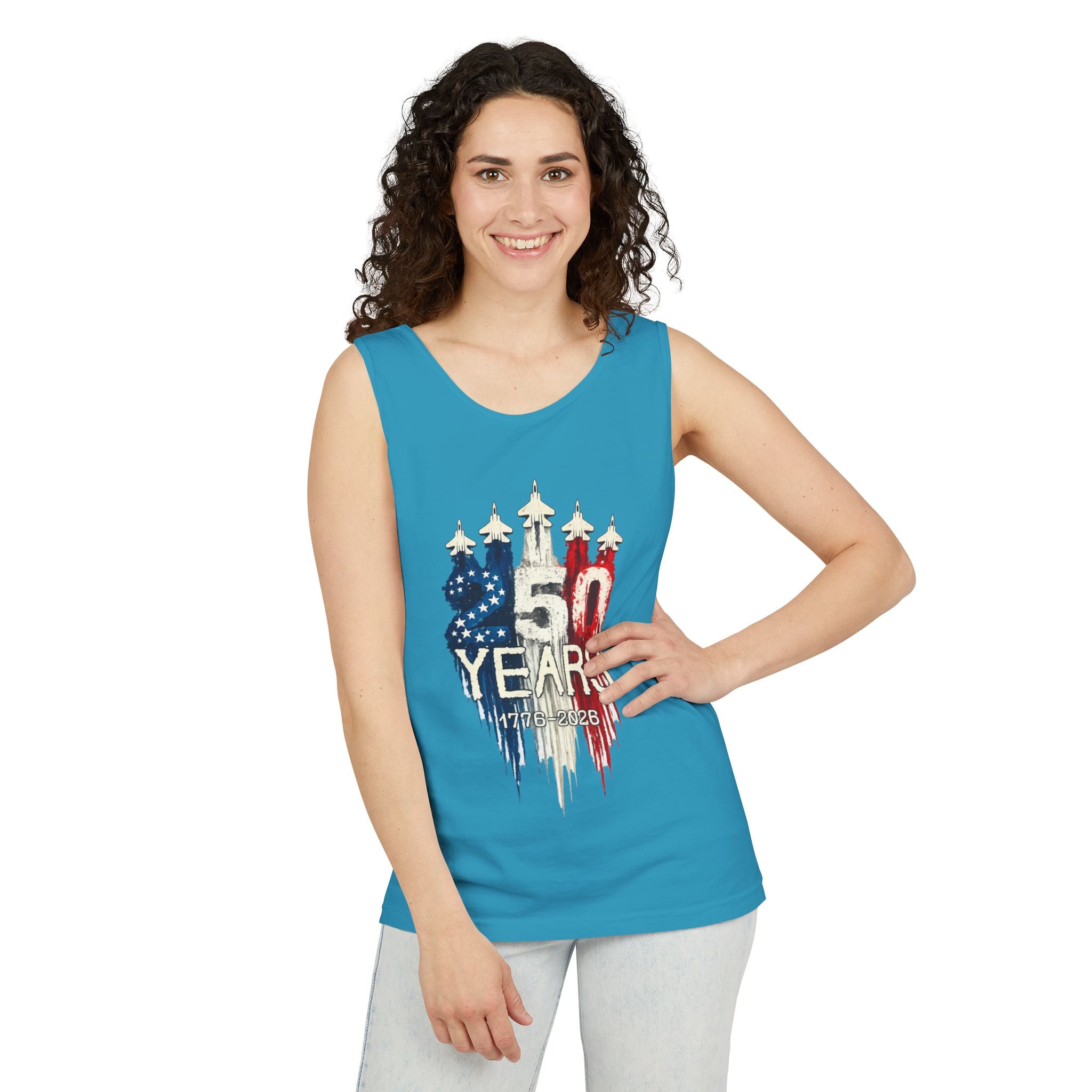 50 Years American Flag Castle Tank Top for Celebratory Wear